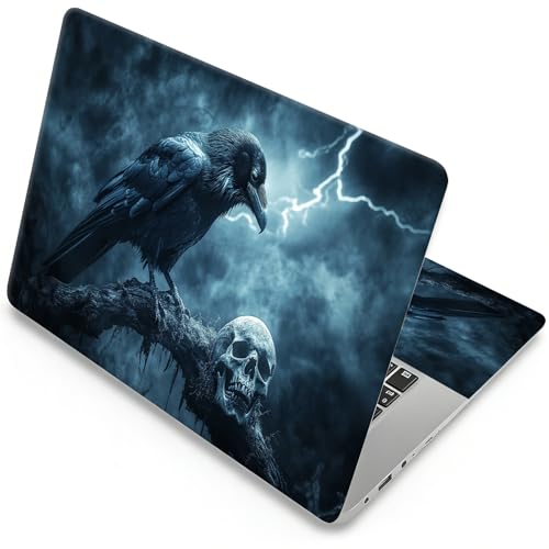 Universal Laptop Skin, DIY Cut-to-Fit Vinyl Cover Compatible with HP, Dell, Lenovo, Mac (13.3" to 15.6"), Anti-Scratch, No Residue & Bubble-Free Protective Decal Sticker, Gothic Raven Skull - color: Gothic Raven Skull