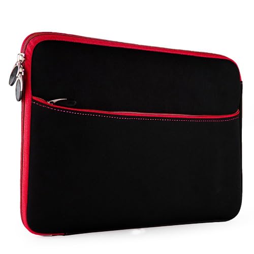 Travel Neoprene 13" Laptop Sleeve with Water Resistant Protection, Front Pocket - Compatible with SurfaceBook (Red) - color: Black/Red