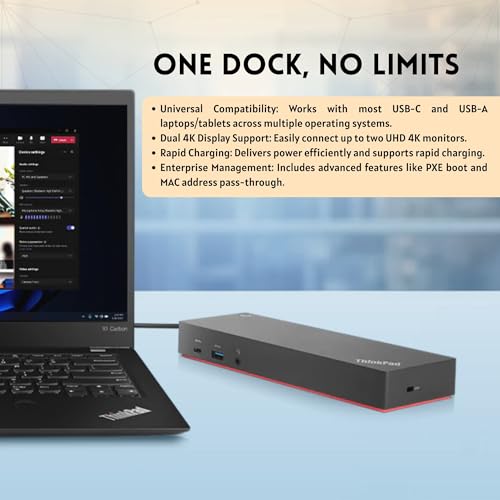 Lenovo 40AF0135US Thinkpad Docking Station Dual Monitor Hybrid USB-C with USB-A | Comes with 135W, HDMI, DP, USB C to A Cables (NEW)