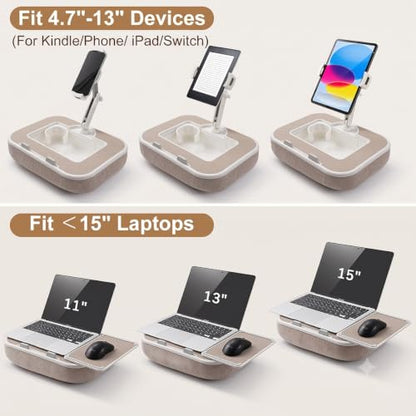 Tablet Pillow Stand with Snack Bowl and Writing Board, 360° Rotating Phone Holder for 4.7-13" Phone Kindle Tablet, Pillow Kindle Holder for Reading in Bed, Couch,Recliner,Floor Etc-Beige - color: Beige