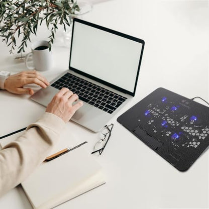 Laptop Cooling Pad with 6 Quiet Fans 15.6-inch Cooling Stand USB Powered Cooler Holder for Gaming and Office Laptops Black