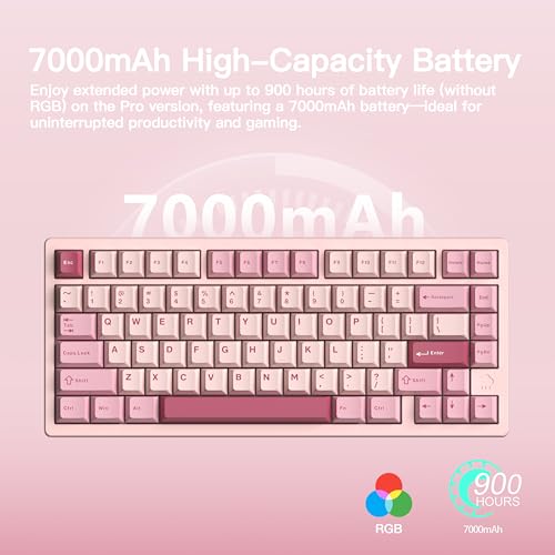 KEEBMONKEY WOBKEY Rainy 75 CNC Aluminum HMX/JWK/Cocoa Switches Triple-Mode Connectivity Mechanical Keyboard with Superior Acoustics, RGB/FR4/Silver SUS304/7000mAh/Cocoa Switch (Pro - Pink) - style: Pro - Pink