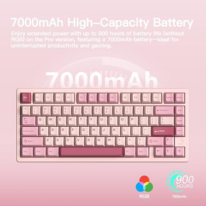KEEBMONKEY WOBKEY Rainy 75 CNC Aluminum HMX/JWK/Cocoa Switches Triple-Mode Connectivity Mechanical Keyboard with Superior Acoustics, RGB/FR4/Silver SUS304/7000mAh/Cocoa Switch (Pro - Pink) - style: Pro - Pink
