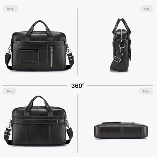 FANDARE Laptop Tote Bag for Men Full Grain Leather Briefcase Business Tote Messenger Handbag - color: Black