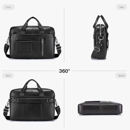 FANDARE Laptop Tote Bag for Men Full Grain Leather Briefcase Business Tote Messenger Handbag - color: Black