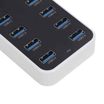 Diyeeni USB 3.0 Hub 10 Port Data Hub Splitter with Individual On Off Switches, 5Gbps High Speed USB Expander for Laptop PC Printer Hard Drive Flash Drive, Powered Docking Station