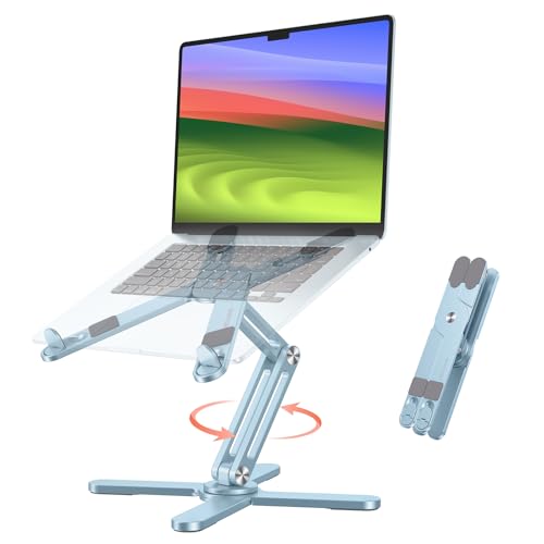 OMOTON LA10 360° Rotating Laptop Stand Riser Foldable for Desk, Sky Blue | Aluminium Aolly, Adjustable Height Angles, Collaborative Work, Easy Storage, Fits Laptops up to 17", for MacBook Pro/Air HP - color: Sky Blue
