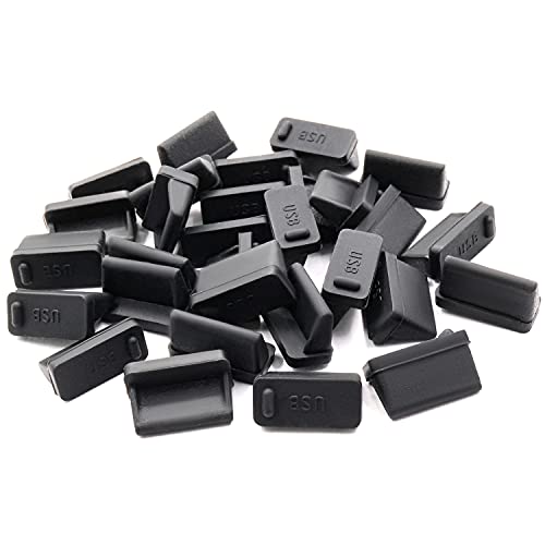 30 Pcs Silicone USB Cap Port Cover Anti Dust Protector for Female End Black