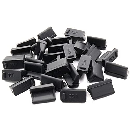 30 Pcs Silicone USB Cap Port Cover Anti Dust Protector for Female End Black