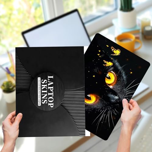 Laptop Skin Sticker for 12.1”-15.6“ Laptops (Fits 13”, 13.3”, 14”, 15”, 15.4”) | Protective Universal Reusable Vinyl Art Decal Cover | Waterproof & Scratch-Resistant-Black Cat with Gold Eyes - color: Black Cat with Gold eyes