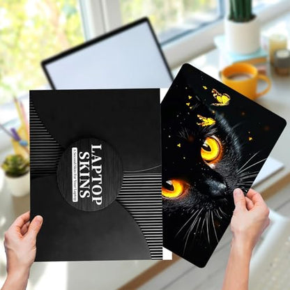 Laptop Skin Sticker for 12.1”-15.6“ Laptops (Fits 13”, 13.3”, 14”, 15”, 15.4”) | Protective Universal Reusable Vinyl Art Decal Cover | Waterproof & Scratch-Resistant-Black Cat with Gold Eyes - color: Black Cat with Gold eyes