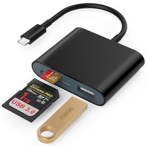 SD Card Reader, USB 3.0 Type C High Speed to SD/TF Card Adapter for iPhone 17/16/15 Pro Max Memory Card Reader with SD MicroSD USB 3 Port for Mac/iPad/MacBook Pro/Air Android Phone Tablet (Black) - color: Black