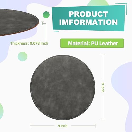 Mouse Pad，Round Mouse Pad，PU Mouse Pad，Leather Mouse Pad with Stitched Edge Micro-Fiber Base with Non-Slip Waterproof，Mouse Pad for Computers，Laptop，9 x 9 Inch (Gray) - color: Gray, size: 9L x 9W inches