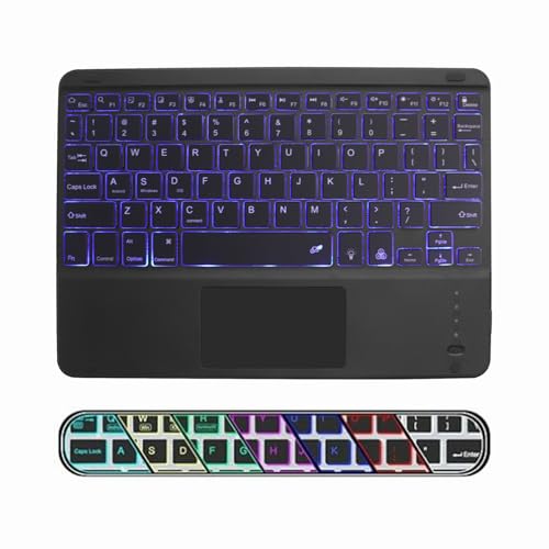 Portable Bluetooth Keyboard for ipad, Bluetooth Keyboard with Touchpad Slim 7 Colors Backlit Built in Rechargeable Battery for iOS Android Windows Tablets PC Smartphone Devices(Black) - color: black
