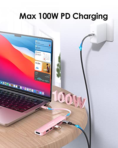 LENTION 7-in-1 USB C Hub, 4K@60Hz HDMI, 100W PD, Card Reader, USB 3.0 & 2.0 | Plug and Play, Stable Driver 3.0 Certified, for macOS, iOS/iPadOS, Windows & ChromeOS (CB-CE18, Rose Gold) - color: Rose Gold