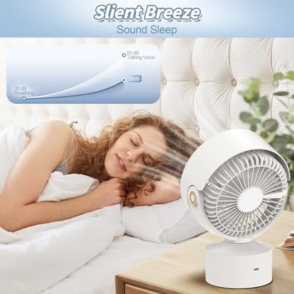 Desk Fan Small Oscillating for Bedroom, 9 Inch Quiet Desk Fan Air Circulator with 3 Speeds, 4H Timer, Rechargeable Desk Fan for Office/Dorm/Room-White