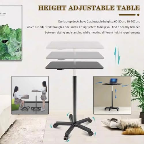 Height Adjustable Standing Table, Large Portable Laptop Desk with Wheels, Home Mobile Sofa Side Table, Easy Assemble Computer Desk(Black,60 * 39 * 60-80cm) - color: Black, size: 60*39*60-80cm