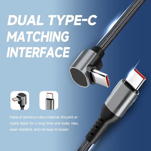 FINEANDENG Nylon USB-C to USB-C Short Fast Charging Cable 9.84 Inch Type C Male to Male Power Bank Dedicated Data Cable for Mobile Phones,Power Banks,Laptops,etc (90 Degrees 100w)