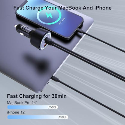 205W USB C Car Charger - 3-Ports, PD3.1 140W | PPS/QC3.0 Fast Charging, Type C Laptop Cigarette Lighter Adapter for MacBook Pro, iPhone 17/16 Pro Max