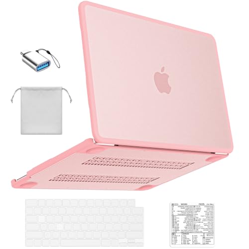BlueSwan Anti-Crack Case for MacBook Neo 13 inch 2026, Model A3404 A18 Pro | Rugged TPU Bumper, Anti-Scratch Hard Shell Case & Keyboard Cover & Type-C & Pouch & Shortcuts Sticker - color: Frosted Blush
