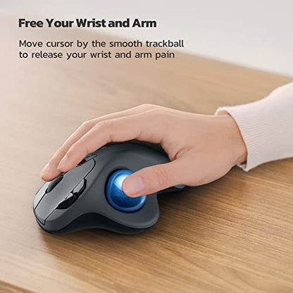 Nulea M501 Wireless Trackball Mouse, Rechargeable Ergonomic, Easy Thumb Control, Precise & Smooth Tracking, 3 Device Connection (Bluetooth or USB Receiver), Compatible for PC, Laptop, Mac, Windows.