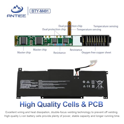 BTY-M491 Laptop Battery Replacement for MSI Modern 15 A10M A10M-028DE A10M-029 A10RAS A10RAS-076FR A10RB A10RB-041TW A10RD A11M A11SB A4M A4MW Summit B15 A11M Stealth 15M 11.4V 52.4Wh（White Connector）