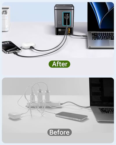 105W Charging Station with Retractable Cables, 6-in-1 GaN Retractable Charger with Wall Plug, MagSafe Compatible Magnetic Pad, USB-C Fast Charging for iPhone, AirPods, MacBook