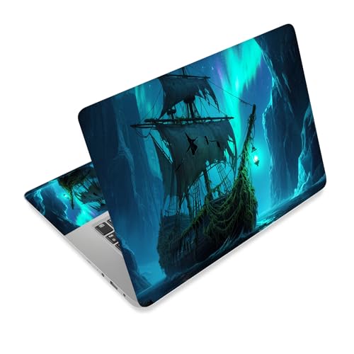 Universal Laptop Skin Sticker Decal,15.6 Inch Laptop Vinyl Cover for 13" 14" 15.6" Laptop,Scratch-Resistant Waterproof Protector Wrap,Reusable with Wrist Pads,Aurora Ghost Ship - color: Aurora Ghost Ship