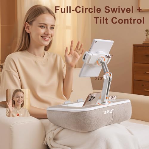 Tablet Pillow Stand with Snack Bowl and Writing Board, 360° Rotating Phone Holder for 4.7-13" Phone Kindle Tablet, Pillow Kindle Holder for Reading in Bed, Couch,Recliner,Floor Etc-Beige - color: Beige