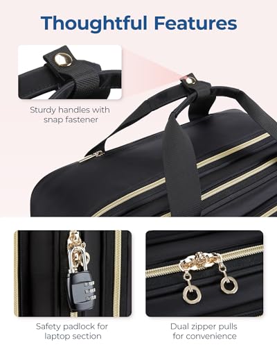 BAGSMART Women's Rolling Laptop Bag for 15.6 Inch Laptop, Black | Underseat Carry-On Luggage with TSA Lock, Wheeled Computer Briefcase for Travel Work Business