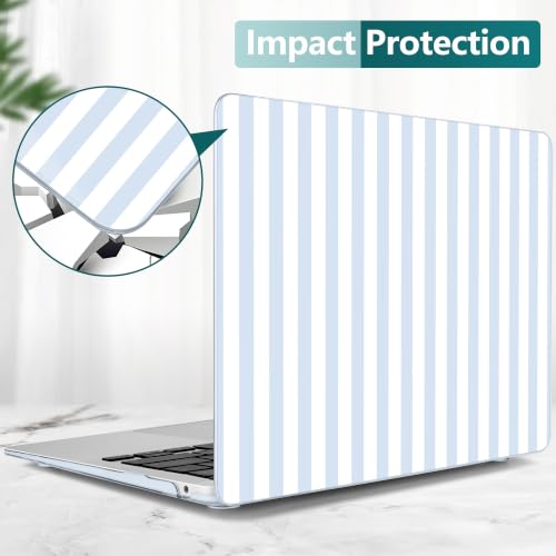 DONGKE Case for MacBook Air 13 Inch (2021-2018 Models A2337 M1/A2179/A1932), Blue & White Stripes Hard Shell Case with Keyboard Protector, Compatible with Retina Display and Touch ID - color: Blue & White Stripes