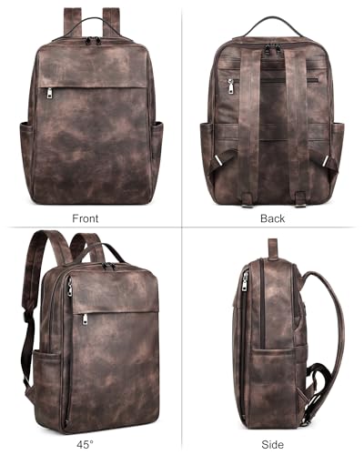 MASINTOR 15.6 inch PU Leather Laptop Backpack Purse for Women | College Laptop Backpack, Spacious Main Compartment, Luggage Strap & Padded Sleeve, Ideal for Campus, Commute & Travel - color: Retro Coffee