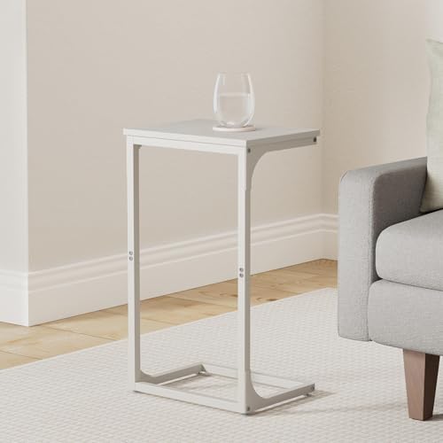 VASAGLE C-Shaped End Table, Side Table for Sofa, Couch Table with Metal Frame, Small TV Tray Table for Living Room, Bedroom, Cream White ULET353W77 - color: Cream White
