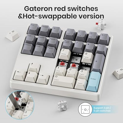 Kisnt Wireless Mechanical Numpad, Full-Function for Heavy Excel Financial | 34 Keys Hot Swappable, 2.4GHz Rechargeable, Laptop Macbook PC Desktop Compatible (Red Switches)