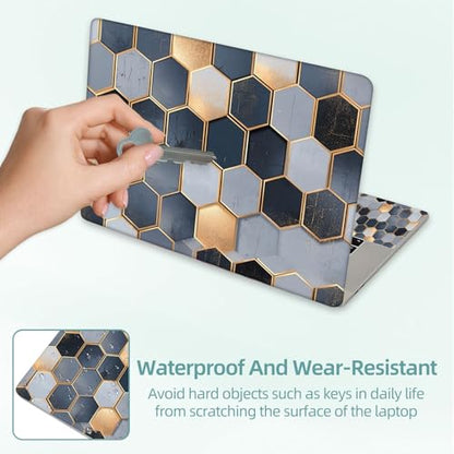 Universal Laptop Skin Decal, 3-Piece Vinyl Protector for 12 13 14 15.6" Notebook, Waterproof Anti-Scratch, Easy Trim & Bubble-Free Finish, Grey and Navy Blue Geometric Cubes - color: Grey and Navy Blue Geometric Cubes