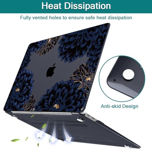 Teryeefi for MacBook Air 13 inch Case Release 2018 2019 2020, Fits Model A2337 M1 Chip, Design Pattern Slim Cover+Keyboard Cover Compatible with 13.3 inch MacBook Air M1 Touch ID, Chrysanthemums - color: Blue Chrysanthemums