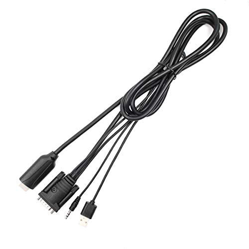 1.8m Male VGA to Male HDMI Converter Adapter cablewith 1080P HD Video Converter Cord with 3.5mm Audio Cable & USB Power Cable for Old PC to New TV/Monitor/Projector