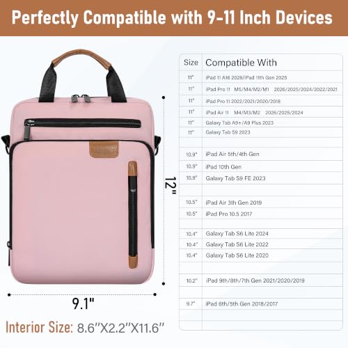 TORIBIO 9-11 Inch Tablet Sleeve Bag Padded Protective Travel Carrying Case | Fits iPad A16 2025, iPad Air M4 11-inch 2026 M3 M2, iPad Pro M5/M4 11 inch, iPad 10/9/8/7th, Galaxy Tab A9+/S9/S8 11" - color: Pink, size: 9-11 Inch