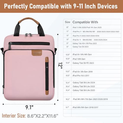 TORIBIO 9-11 Inch Tablet Sleeve Bag Padded Protective Travel Carrying Case | Fits iPad A16 2025, iPad Air M4 11-inch 2026 M3 M2, iPad Pro M5/M4 11 inch, iPad 10/9/8/7th, Galaxy Tab A9+/S9/S8 11" - color: Pink, size: 9-11 Inch