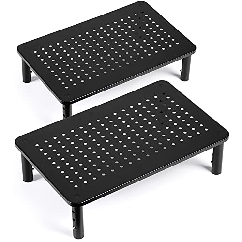 2 Pack Monitor Riser Desktop Stand Flat Screen TV Monitor Stand Riser | 3 Height Adjustable PC Stand with Mesh Platform Sturdy Metal Laptop Computer Monitor Stand Shelf for Printer, iMac