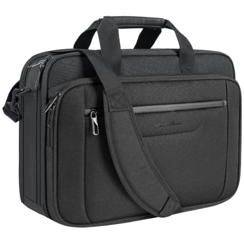 VANKEAN Laptop Briefcase Fits 15.6"-16" Laptop Slim Expandable Shoulder Bag | Multi Functional Compartment,Padded Shoulder Strap,Convenient Luggage Strap,Water-Repellent Fabric,Padded Laptop Compartment - color: Black-black, size: 15.6"