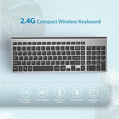 JOYACCESS Wireless Keyboard Mouse Combo, 2.4G Compact and Ultra Slim Wireless Keyboard and Mouse for Windows, Computer, Desktop, PC, Laptop (Grey) - color: black grey