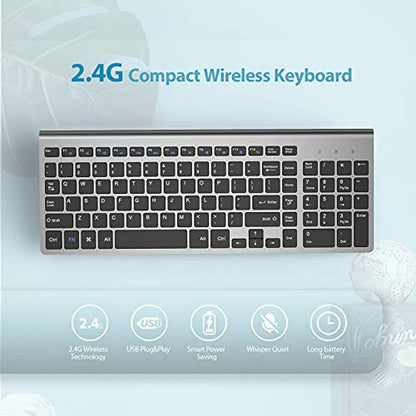 JOYACCESS Wireless Keyboard Mouse Combo, 2.4G Compact and Ultra Slim Wireless Keyboard and Mouse for Windows, Computer, Desktop, PC, Laptop (Grey) - color: black grey