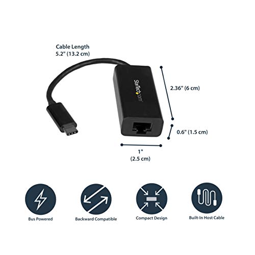 StarTech USB-C Gigabit Ethernet Adapter, Thunderbolt 3/4, RJ45 | Thunderbolt 3/4 Compatible, 10/100/1000 Mbps, USB Bus Powered, Windows, Mac, Linux, ChromeOS - color: Black, size: 1Gbps, style: USB-C
