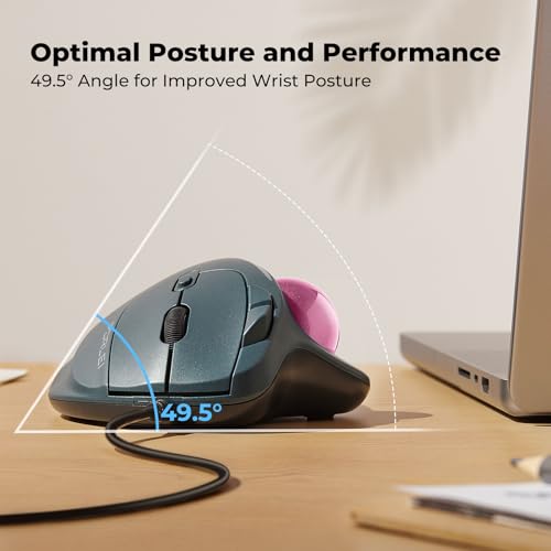 Wired Trackball Mouse with RGB Lighting, Ergonomic Thumb Control to Reduce Muscle Strain, 5 Adjustable DPI, Dual USB-C & USB-A Connectivity, Compatible with PC, Laptop, Mac, Windows-Pink - color: E-Pink