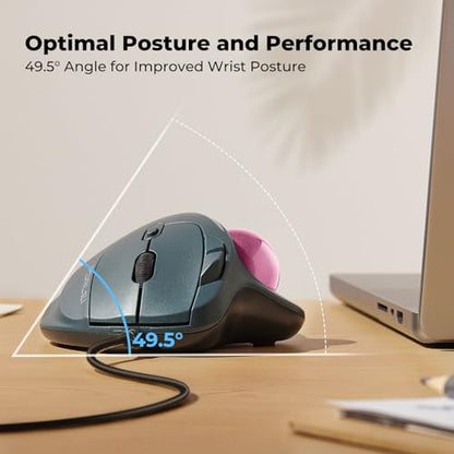 Wired Trackball Mouse with RGB Lighting, Ergonomic Thumb Control to Reduce Muscle Strain, 5 Adjustable DPI, Dual USB-C & USB-A Connectivity, Compatible with PC, Laptop, Mac, Windows-Pink - color: E-Pink