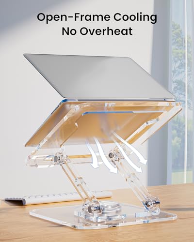 Laptop Stand for Desk - Adjustable, Foldable Clear Acrylic Riser with 360° Rotating Base, Ergonomic Laptop Holder for MacBook Pro/Air & 10-16” Notebooks - color: Acrylic - Transparent color