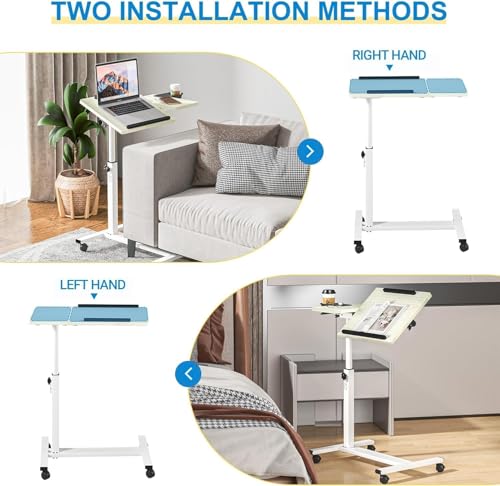 Panta Rolling Laptop Stand, Adjustable, Maple | Dual tilting desktops, cup holder, mobile overbed table, for couch/office/home/hospital - color: Maple