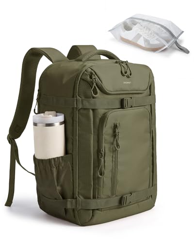 BAGSMART 35L Travel Backpack for Women & Men Fits 17-Inch Laptop, Airline Approved Carry On Backpack with Wet Pocket & Shoe Pouch, Water-Resistant Personal Item Travel Bag, Olive green - color: Olive Green
