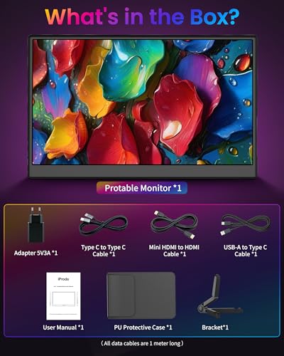 Portable Monitor 15.6 inch, Wireless Portable Monitor Support AirPlay Miracast, 1080P IPS Ultra Slim Travel Monitor with USB-C HDMI /VESA/Sleeve, External Monitor for Laptop/ PS4/5/Switch/Mac /Phone